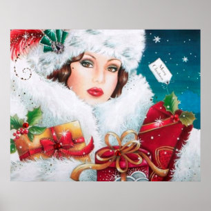 Retro vintage art deco lady Christmas poster