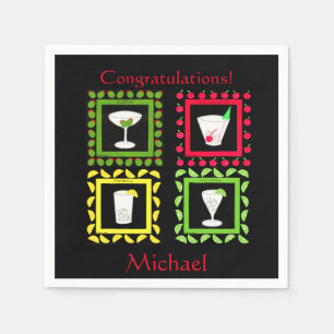 Retro Vintage Art Martini, Old Fashioned, Highball Paper Napkins