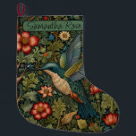 Retro vintage art nouveau hummingbird large christmas stocking<br><div class="desc">Step into a world of timeless beauty with this vintage-style bohemian hummingbird artwork. Set against a lush, verdant forest, the scene is alive with intricate details of blooming flowers and towering trees. The centerpiece is a elegant hummingbird, its iridescent feathers catching the light as it hovers delicately among the flora....</div>