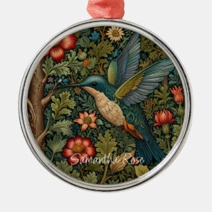 Retro vintage art nouveau hummingbird metal ornament