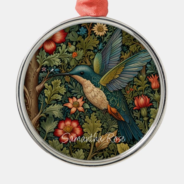 Retro vintage art nouveau hummingbird metal ornament (Front)