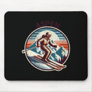 Retro vintage aspen colorado ski resort winter mouse pad