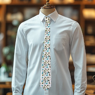 Retro Vintage Atomic Cats Black Turquoise White Neck Tie