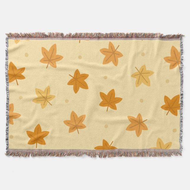 Retro vintage autumn leaves pattern throw blanket (Front)