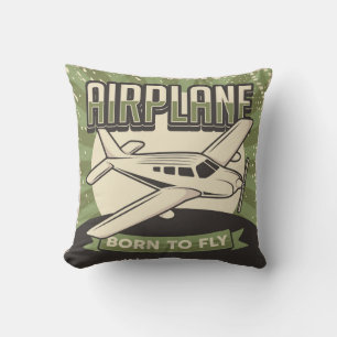 Retro Vintage Aviation Green plane Throw Pillow