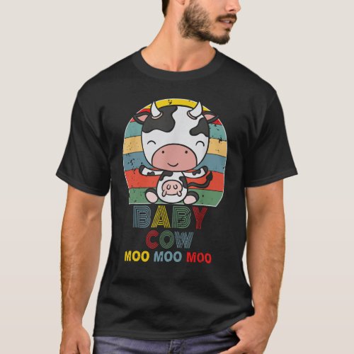 Retro Vintage Baby Cow T For Kids Boys Baby Shark T-Shirt