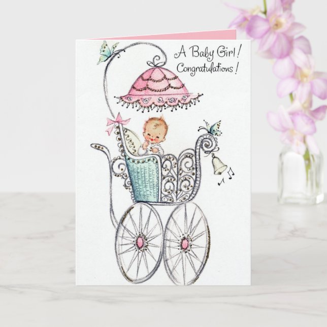 retro vintage baby girl add sentiment card (Orchid)