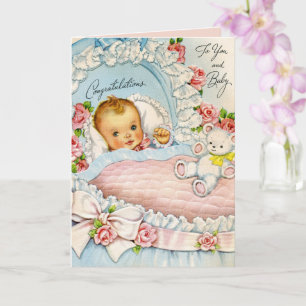 retro vintage baby girl card