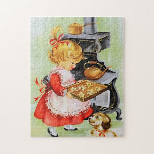 retro vintage baking girl Christmas Holiday Jigsaw Puzzle