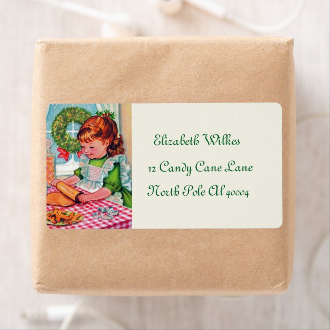 retro vintage baking girl Christmas label  (Insitu)