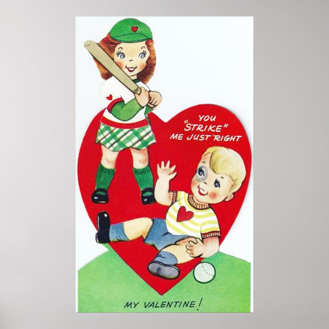Retro vintage baseball Valentine poster (Front)