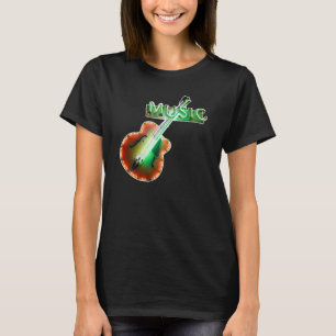 Retro Vintage Bass Guitar Music Neon Sign in Green T-Shirt