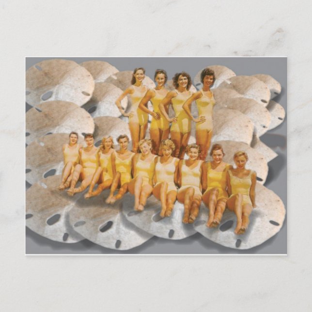 Retro Vintage Bathing Beauties on Sand Dollars Postcard (Front)