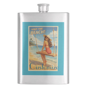 Retro Vintage Bathing Beauty Thunder_Cove Flask