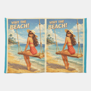 Retro Vintage Bathing Beauty Thunder_Cove Kitchen Towel