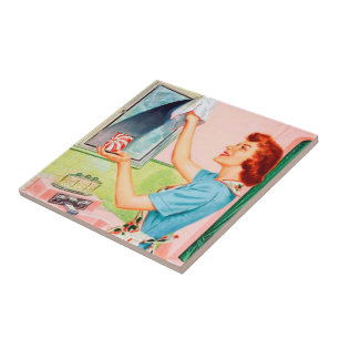 retro vintage bathroom lady ceramic tile