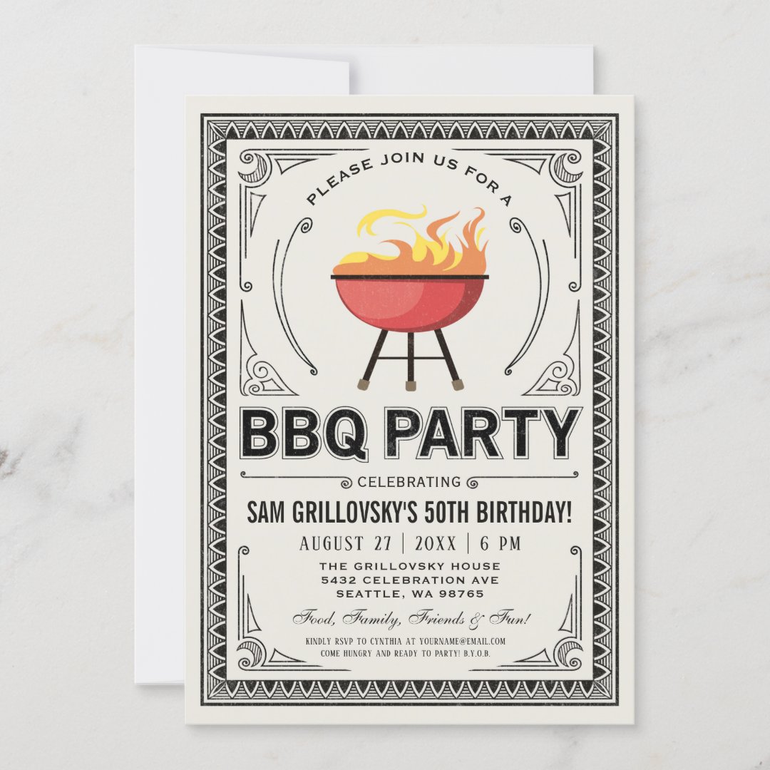 Retro Vintage BBQ Party Invitations | Zazzle