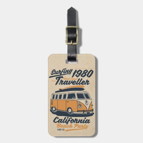 Retro Vintage Beach Surfing Poster Luggage Tag