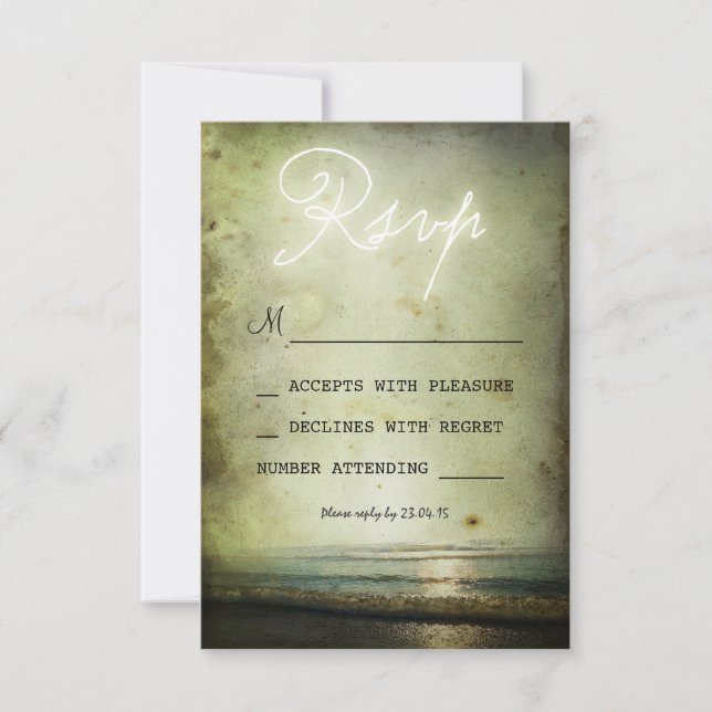 retro vintage BEACH WEDDING RSVP CARDS (Front)
