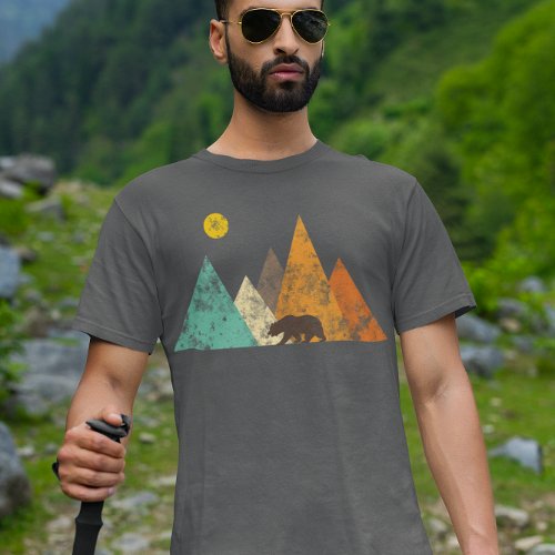 Retro Vintage Bear in Woods Mountains T_Shirt