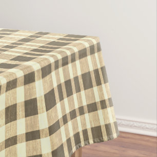 Retro Vintage Beige Textured Plaid Tablecloth