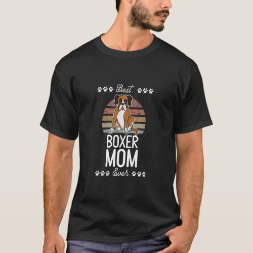 Retro Vintage Best Boxer Mom Dog Mama Paw Parent M T_Shirt