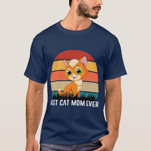 Retro Vintage Best Cat Mom Ever Funny Cat Mommy  v T_Shirt