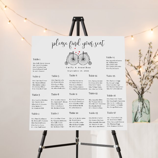 Retro Vintage Bicycles Wedding Seating Chart Foam Board (In Situ (Stand))