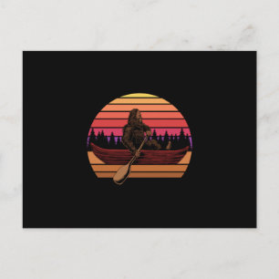 Retro Vintage Bigfoot In Canoe Postcard