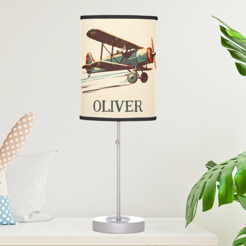 Retro Vintage Biplane Oil Painting Table Lamp