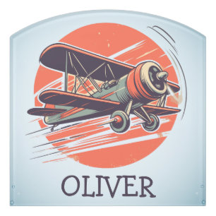 Retro Vintage Biplane Personalized Door Sign