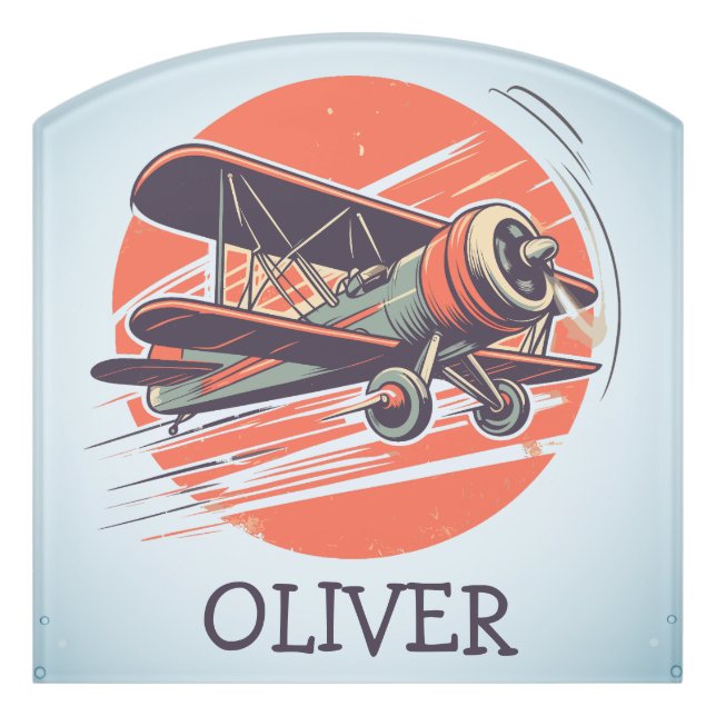 Retro Vintage Biplane Personalized Door Sign (Contour Front)