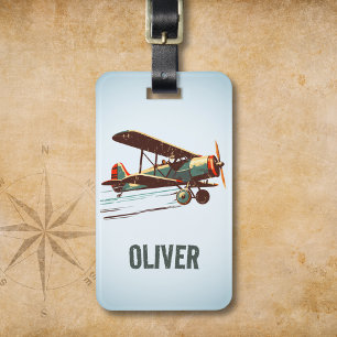 Retro Vintage Biplane Personalized Luggage Tag