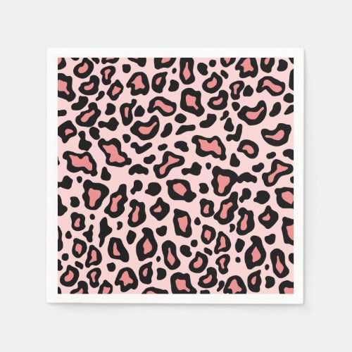 Retro Vintage Birthday Pink Leopard Party Napkins