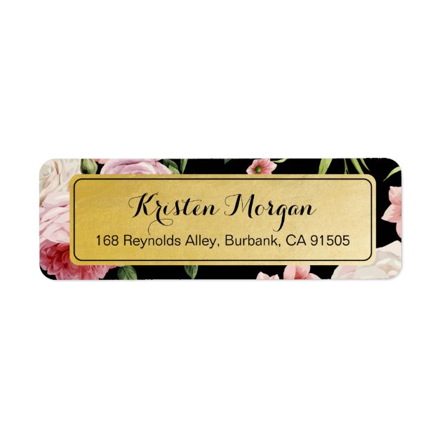 Retro Vintage Black And Gold Beautiful Floral Label