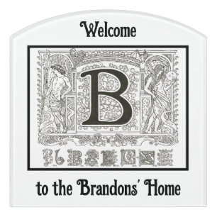 Retro vintage black and white initial letter B Door Sign