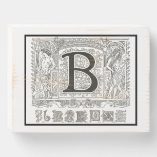 Retro vintage black and white initial letter B Wooden Box Sign