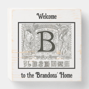Retro vintage black and white initial letter B Wooden Box Sign