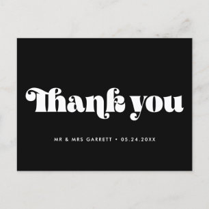 Retro vintage Black and white Wedding Thank you Postcard