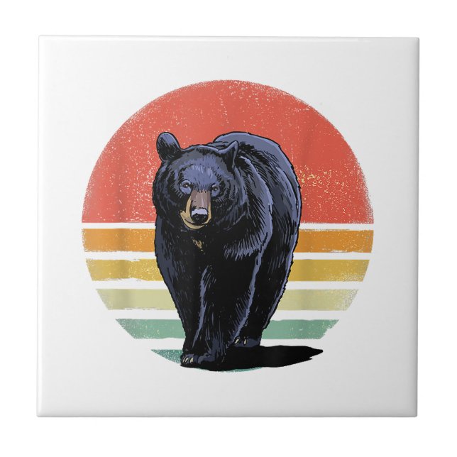 Retro Vintage Black Bear Ceramic Tile (Front)