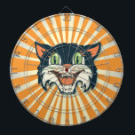 Retro Vintage black Cat dart board<br><div class="desc">Super cool retro vintage black cat dart board with orange sunburst background.</div>