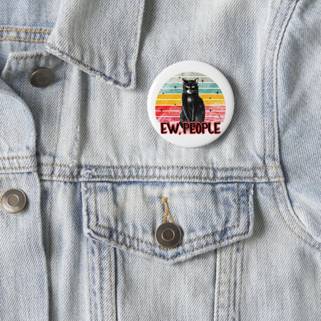 Retro Vintage Black Cat Ew People Button (In Situ)