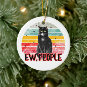 Retro Vintage Black Cat Ew People Ceramic Ornament
