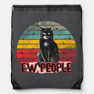 Retro Vintage Black Cat Ew People Drawstring Bag