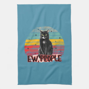 Retro Vintage Black Cat Ew People Kitchen Towel