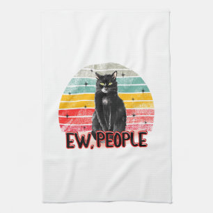 Retro Vintage Black Cat Ew People Kitchen Towel