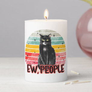 Retro Vintage Black Cat Ew People Pillar Candle