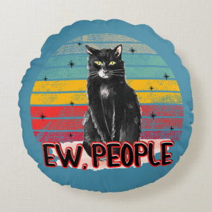 Retro Vintage Black Cat Ew People Round Pillow