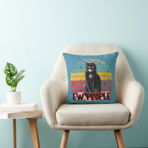 Retro Vintage Black Cat Ew People Throw Pillow