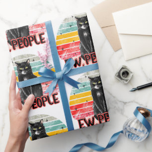 Retro Vintage Black Cat Ew People Wrapping Paper